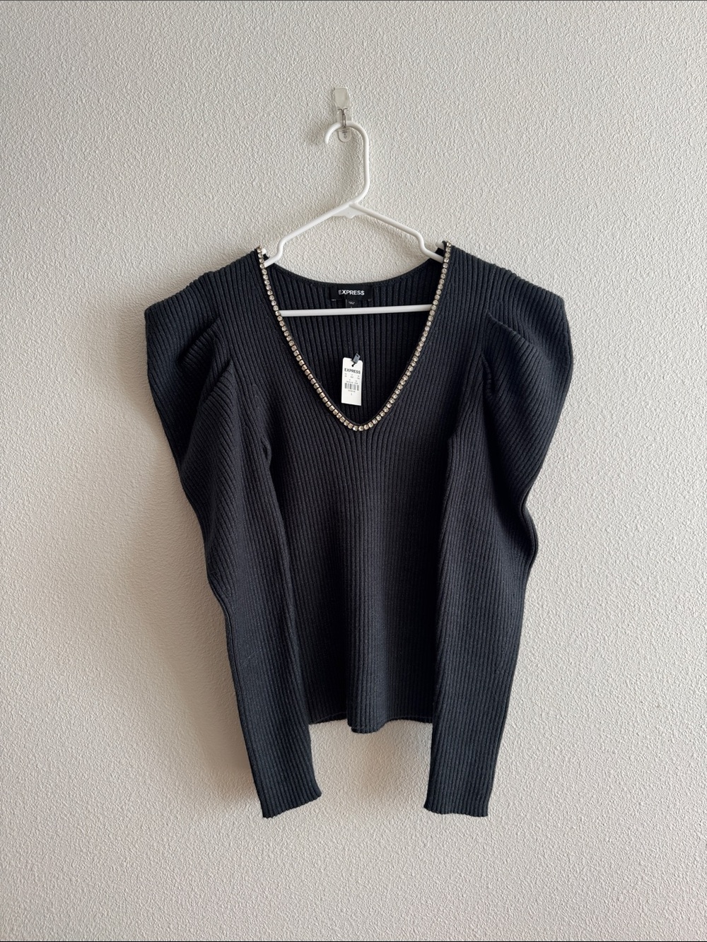 Express Rhinestone embellished Puff Sleeve Sweater